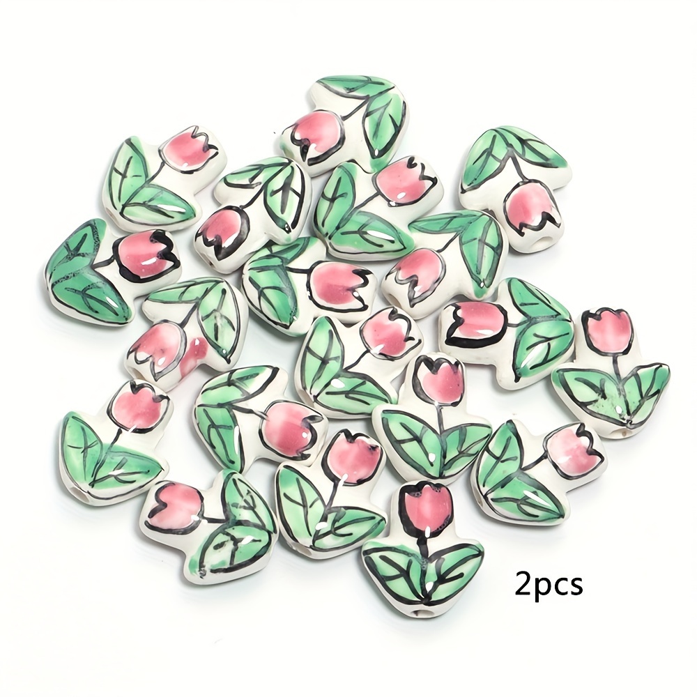 2pcs Ceramic Tulip Flower Beads for DIY Projects